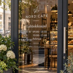 Opening hours window decal example