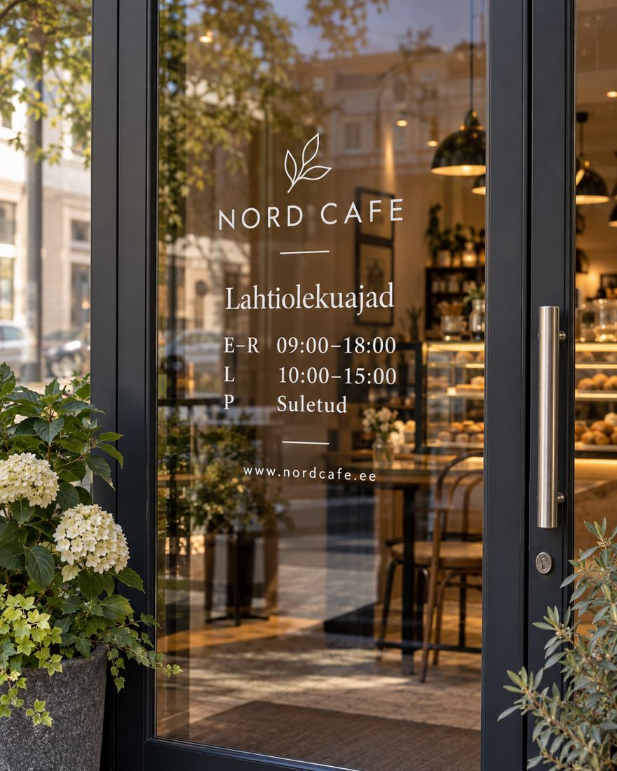Opening hours window decal example