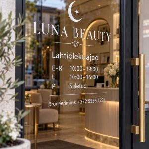 Opening hours window decal example