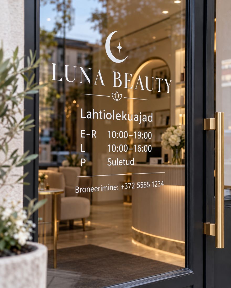 Opening hours window decal example