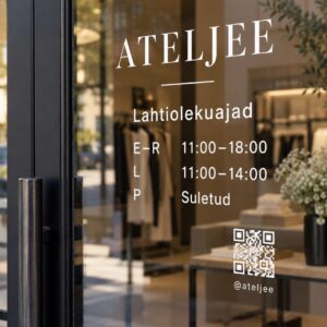 Opening hours window decal example