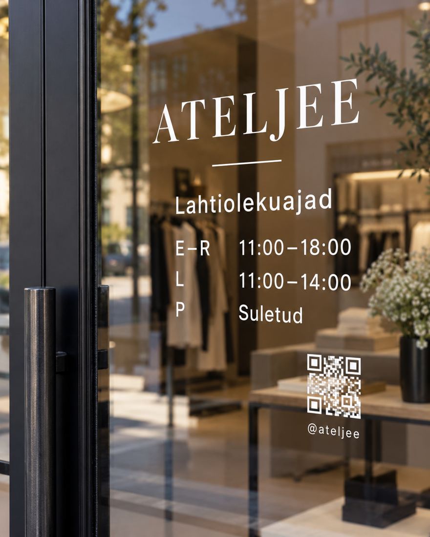 Opening hours window decal example
