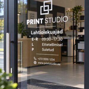 Opening hours window decal example