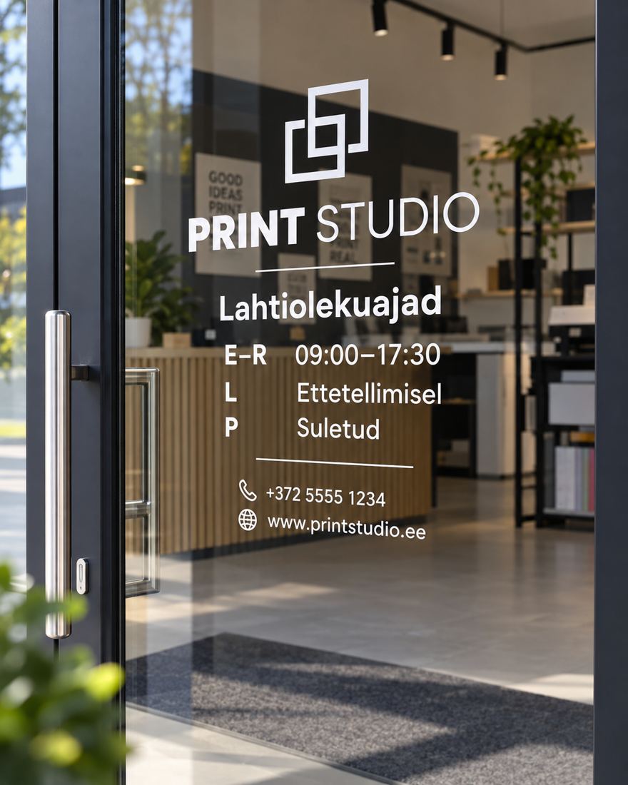 Opening hours window decal example